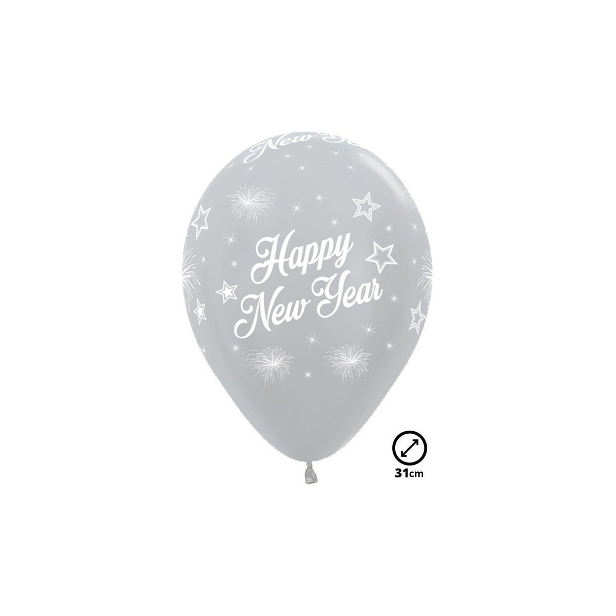 12 Ballons «Happy New Year» gold, silber, schwarz