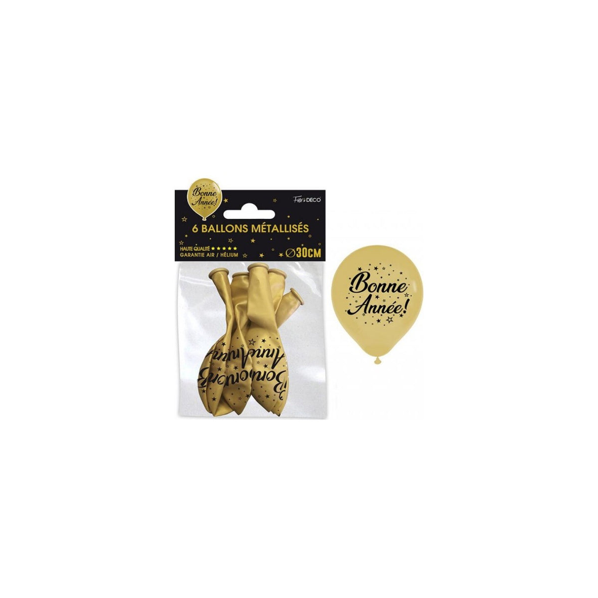6 Ballons «Frohes Neues Jahr» gold-schwarz