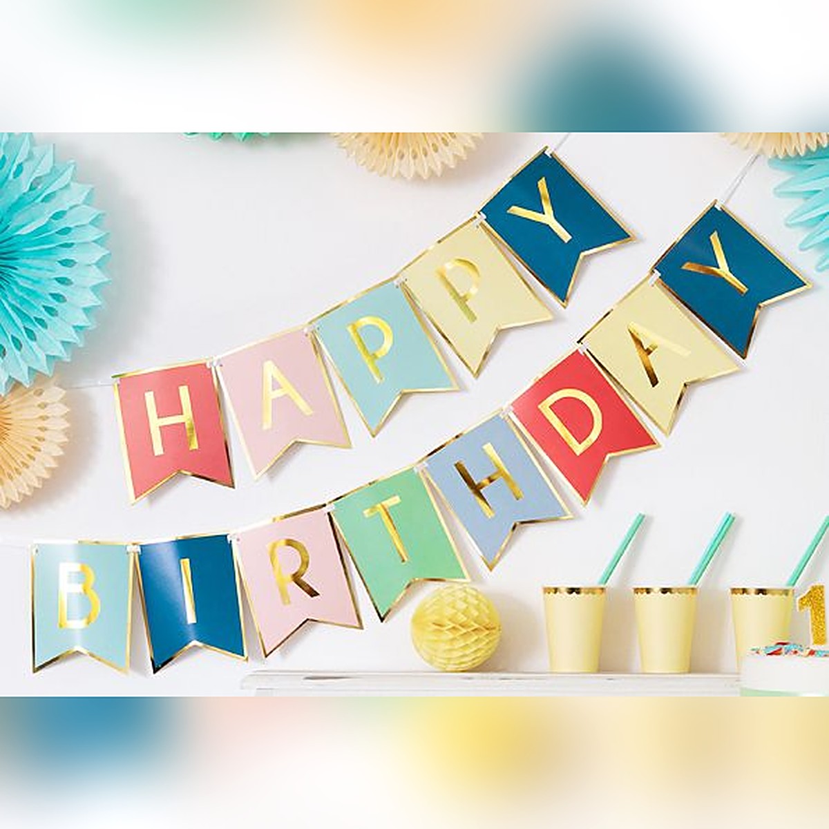 Fähnchenbanner Happy Birthday farbig – Ansicht 3