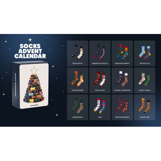 Many Mornings Adventskalender 2026 – bunte Socken im Mismatched-Design