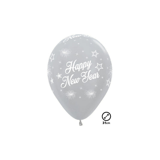 12 Ballons «Happy New Year» gold, silber, schwarz
