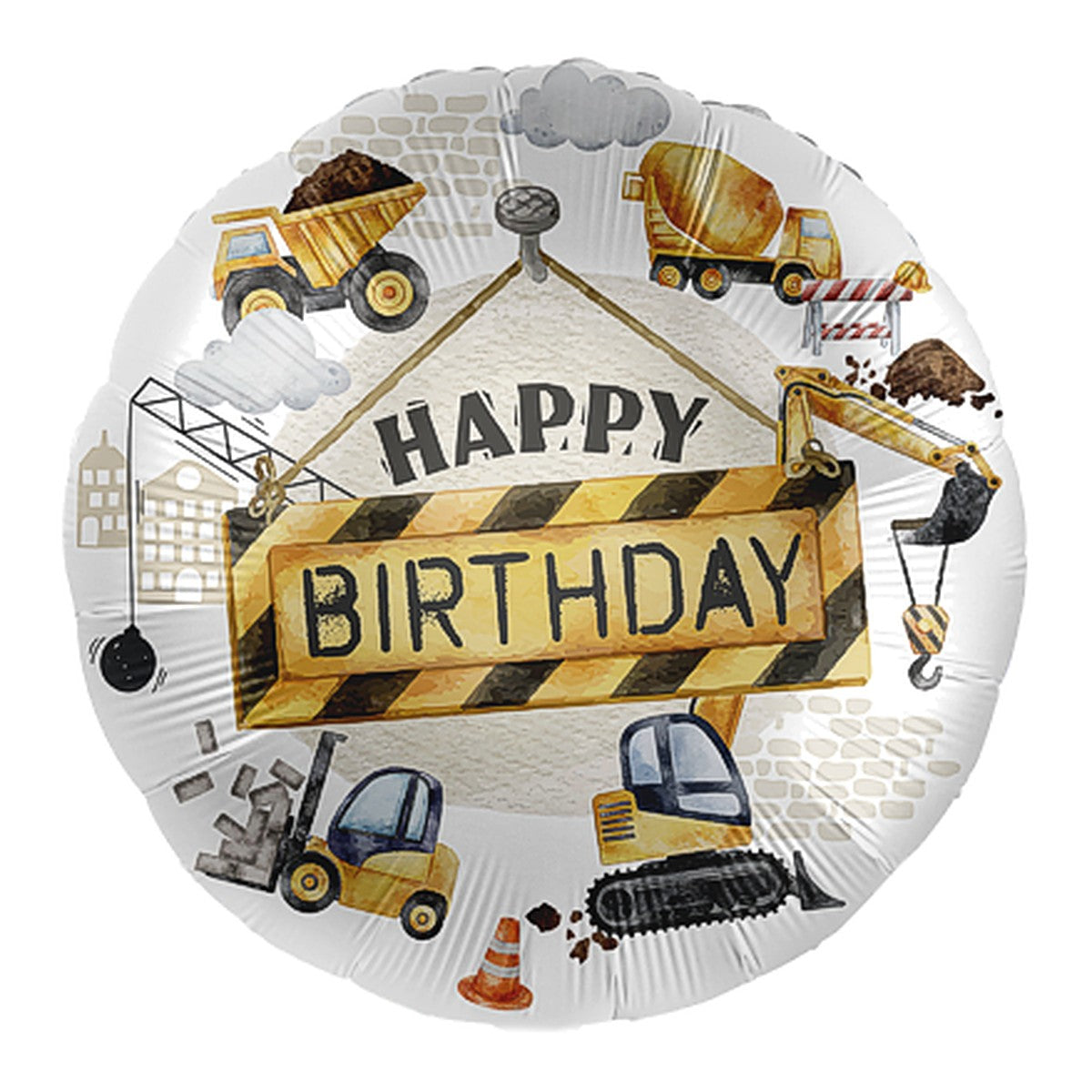 Bagger Happy Birthday Folienballon – Grösse: Midi · ungefüllt