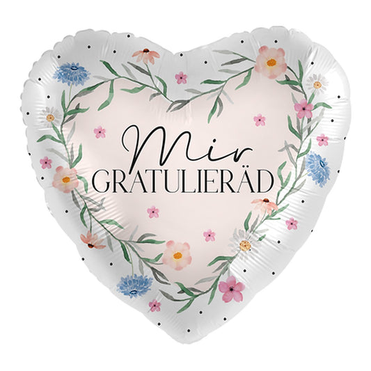 Mir gratulieräd Chranz Herz Folienballon – Grösse: Midi · ungefüllt