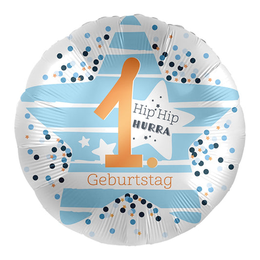 1. Geburtstag Hurra blau Folienballon – Grösse: Midi · ungefüllt