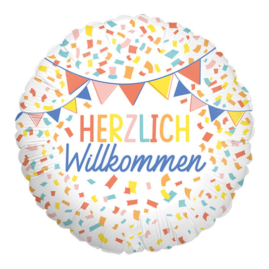 Herzlich willkommen farbig Folienballon – Grösse: Midi · ungefüllt