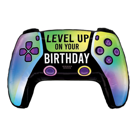 Level Up Birthday Gamepad Folienballon – Grösse: Maxi · ungefüllt