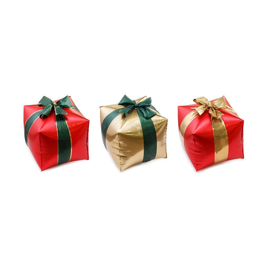 3 Folienballons Geschenke rot und gold