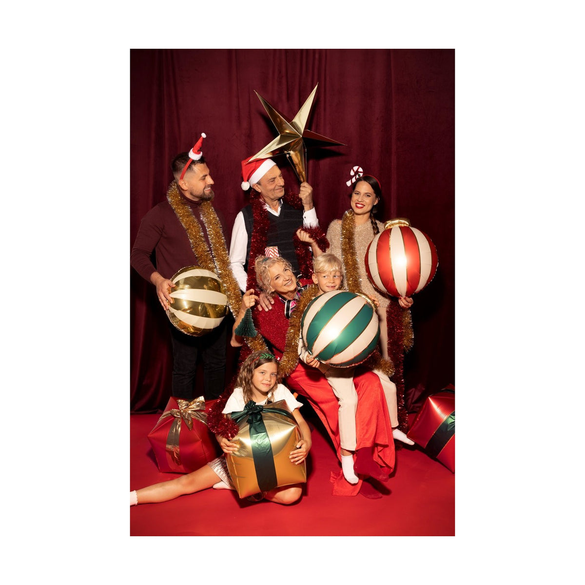 3 Folienballons Geschenke rot und gold