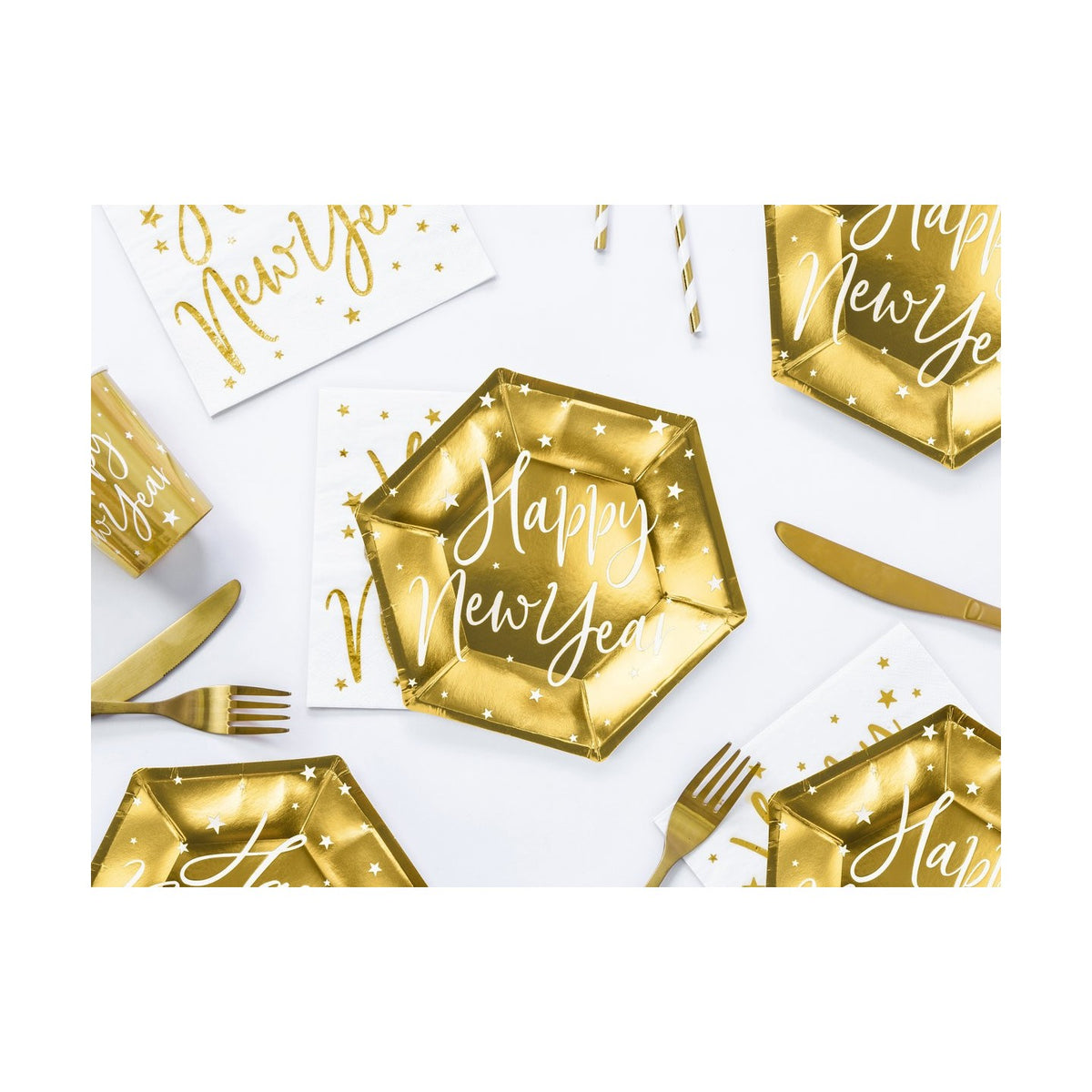 6 Teller «Happy New Year» gold, 20 cm
