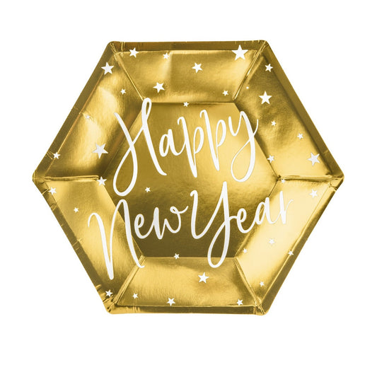 6 Teller «Happy New Year» gold, 20 cm