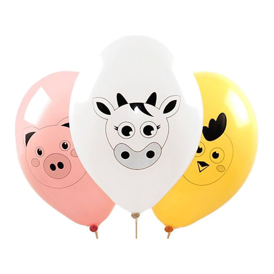 Bauernhoftiere Ballons – Ballons: gemischt - Druck: schwarz - 33 cm