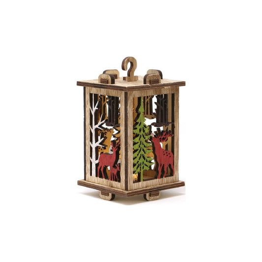 Holzlaterne Winterwald mit LED