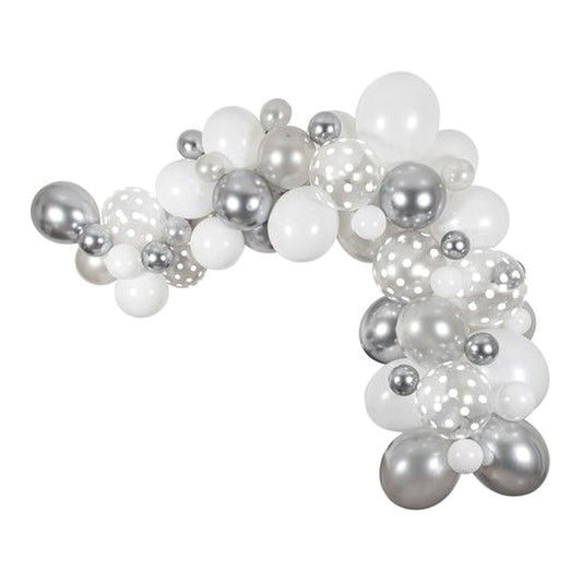 DIY Ballon-Girlande silber chrome – 70 Ballons in verschiedenen Grössen; inkl. Ballon-Girlande Band