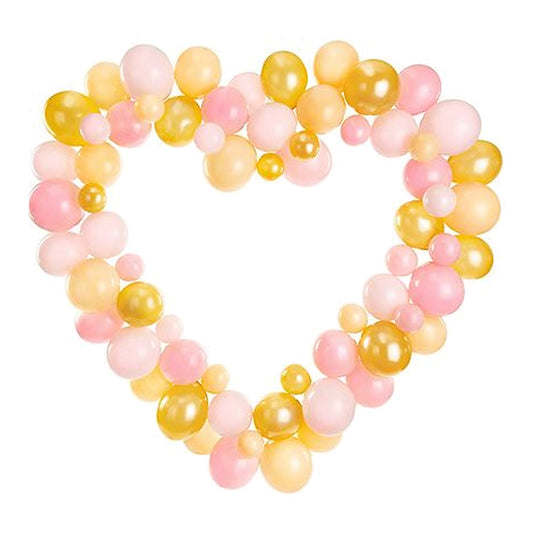 DIY Ballon-Herz rosa – 68 Ballons in rosa & gold; inkl. Kartonrahmen