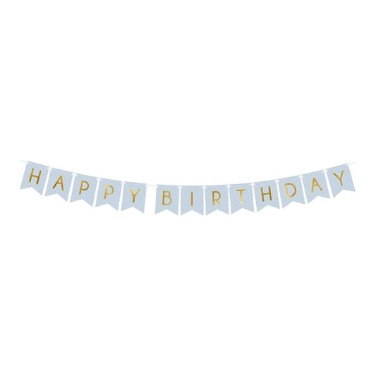 Fähnchenbanner Happy Birthday hellblau – 2,5 Meter - 13 Fähnchen
