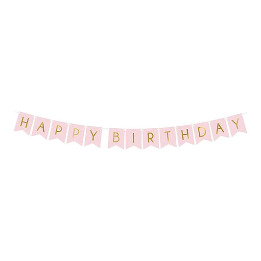 Fähnchenbanner Happy Birthday rosa – 2,5 Meter - 13 Fähnchen
