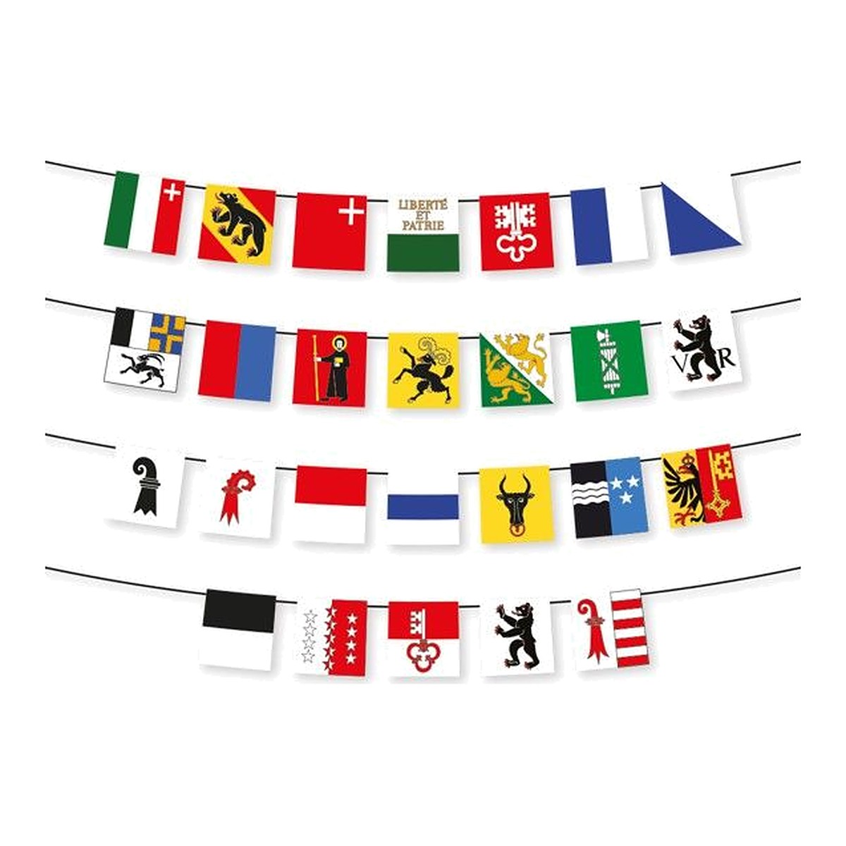 Fahnenkette Kantonswappen – 8 Meter - 26 Wappen à 20 x 20 cm