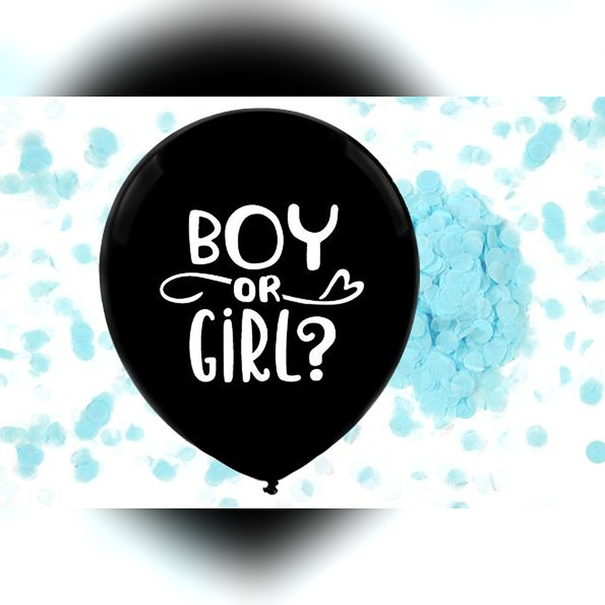 Gender Reveal Ballon Boy – Riesenballon: schwarz - Konfetti: hellblau