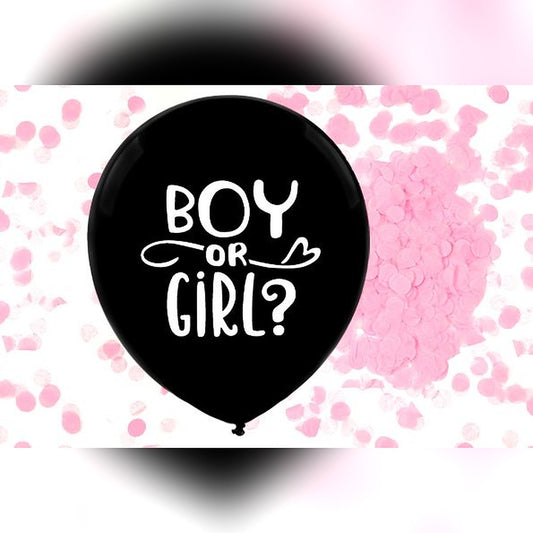 Gender Reveal Ballon Girl – Riesenballon: schwarz - Konfetti: rosa