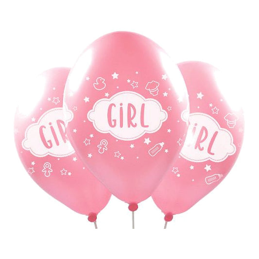 Girl Ballons – Ballons: rosa - Druck: weiss - 33 cm