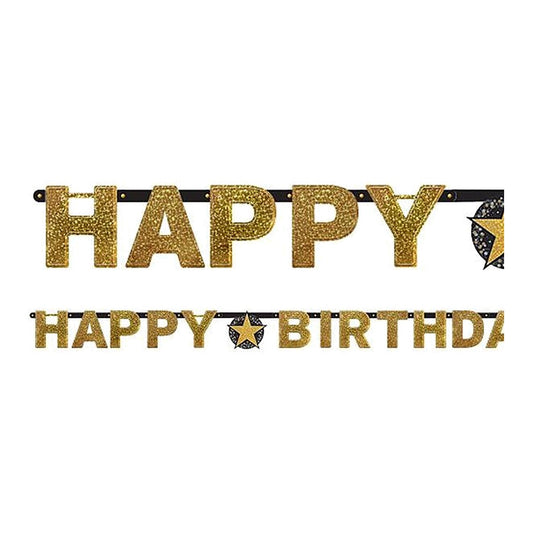 Girlande Birthday gold hologramm – 2,13 Meter - hologramm