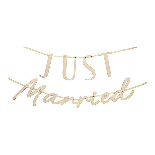 Girlande Just Married Holz – 14 x 60 cm -  3 Meter Band