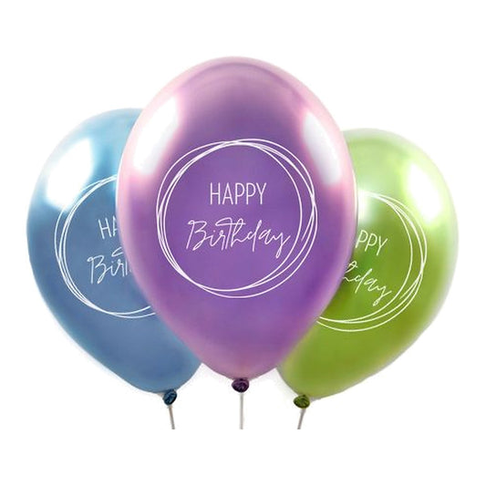 Happy Birthday Ballons Boho assortiert chrome – Ballons: gemischt - Druck: weiss - 33 cm