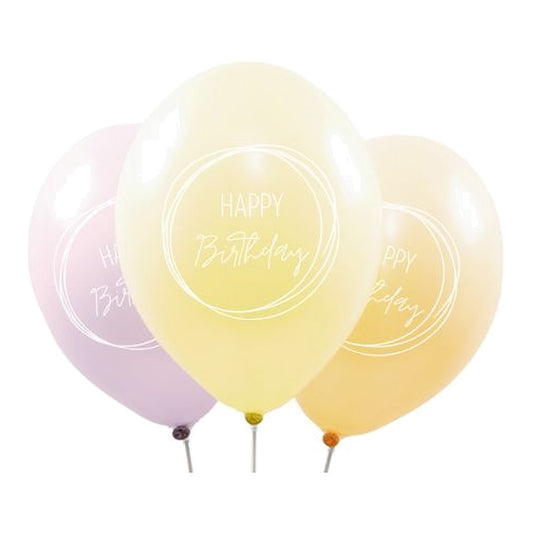 Happy Birthday Ballons Boho assortiert soft – Ballons: gemischt - Druck: weiss - 33 cm