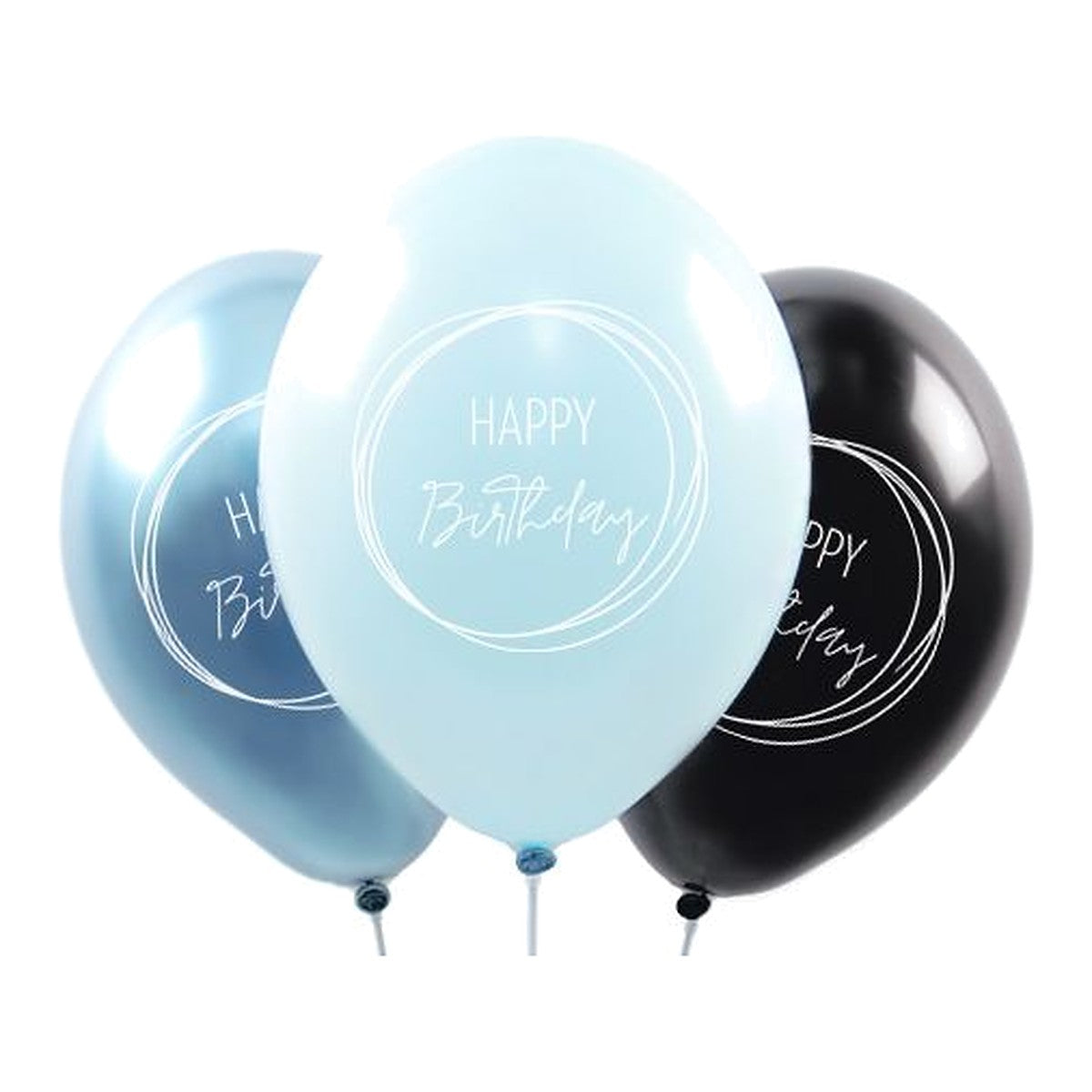 Happy Birthday Ballons Boho blue – Ballons: gemischt - Druck: weiss - 33 cm