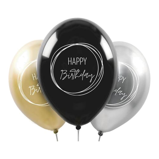 Happy Birthday Ballons Boho elegant – Ballons: gemischt - Druck: weiss - 33 cm