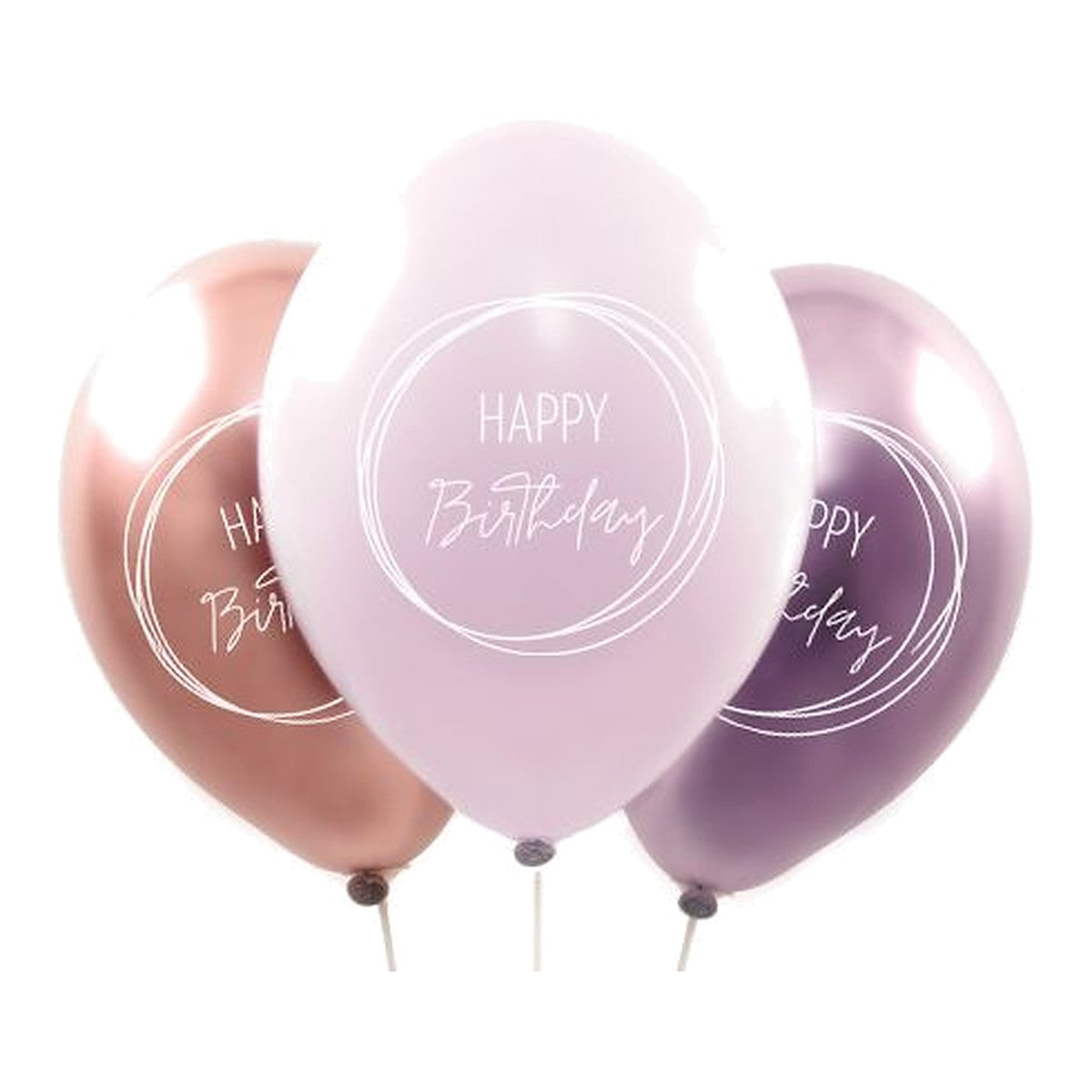 Happy Birthday Ballons Boho rosé – Ballons: gemischt - Druck: weiss - 33 cm