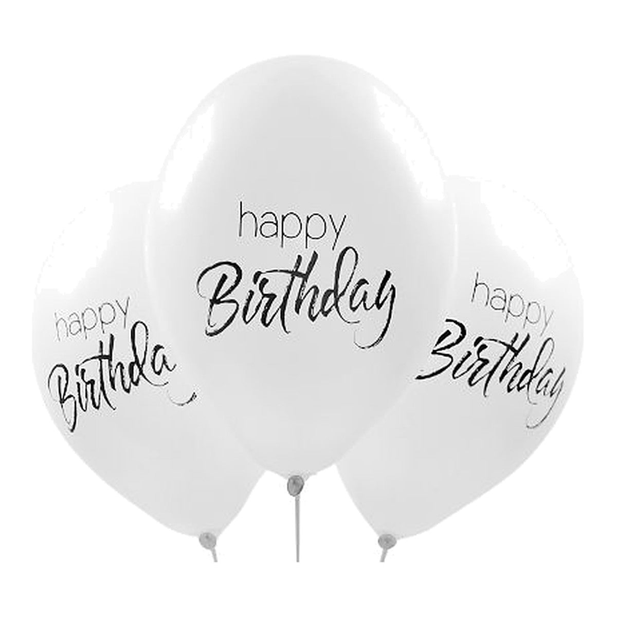 Happy Birthday Ballons elegant – Ballons: weiss - Druck: schwarz - 33 cm