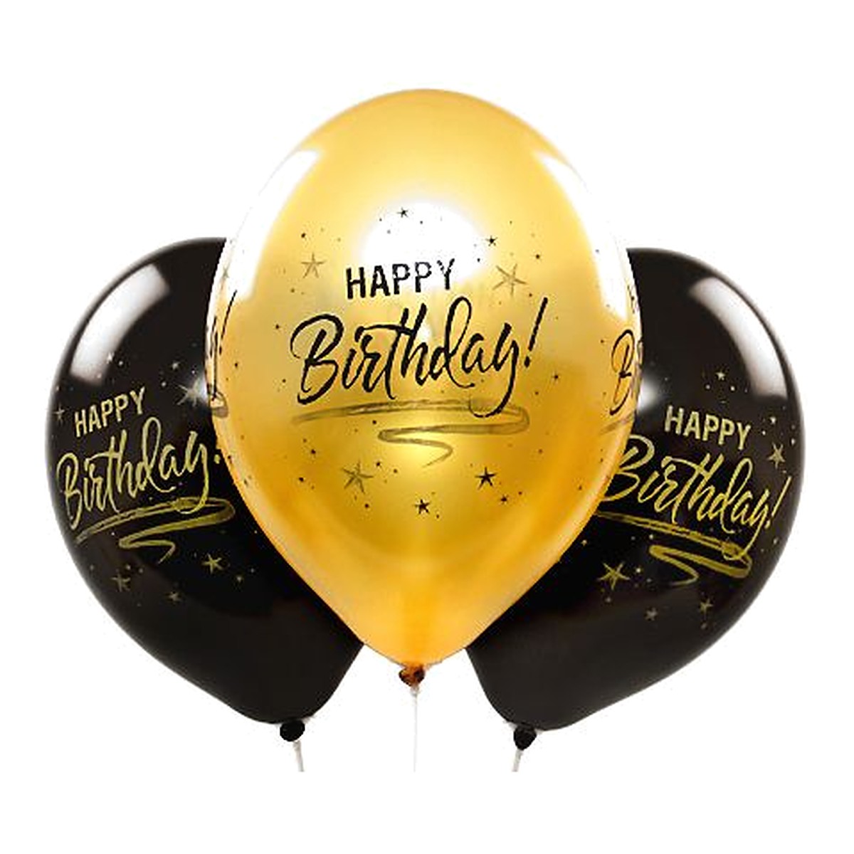 Happy Birthday Ballons gold – Ballons: gold/schwarz - Druck: schwarz/gold - 33 cm