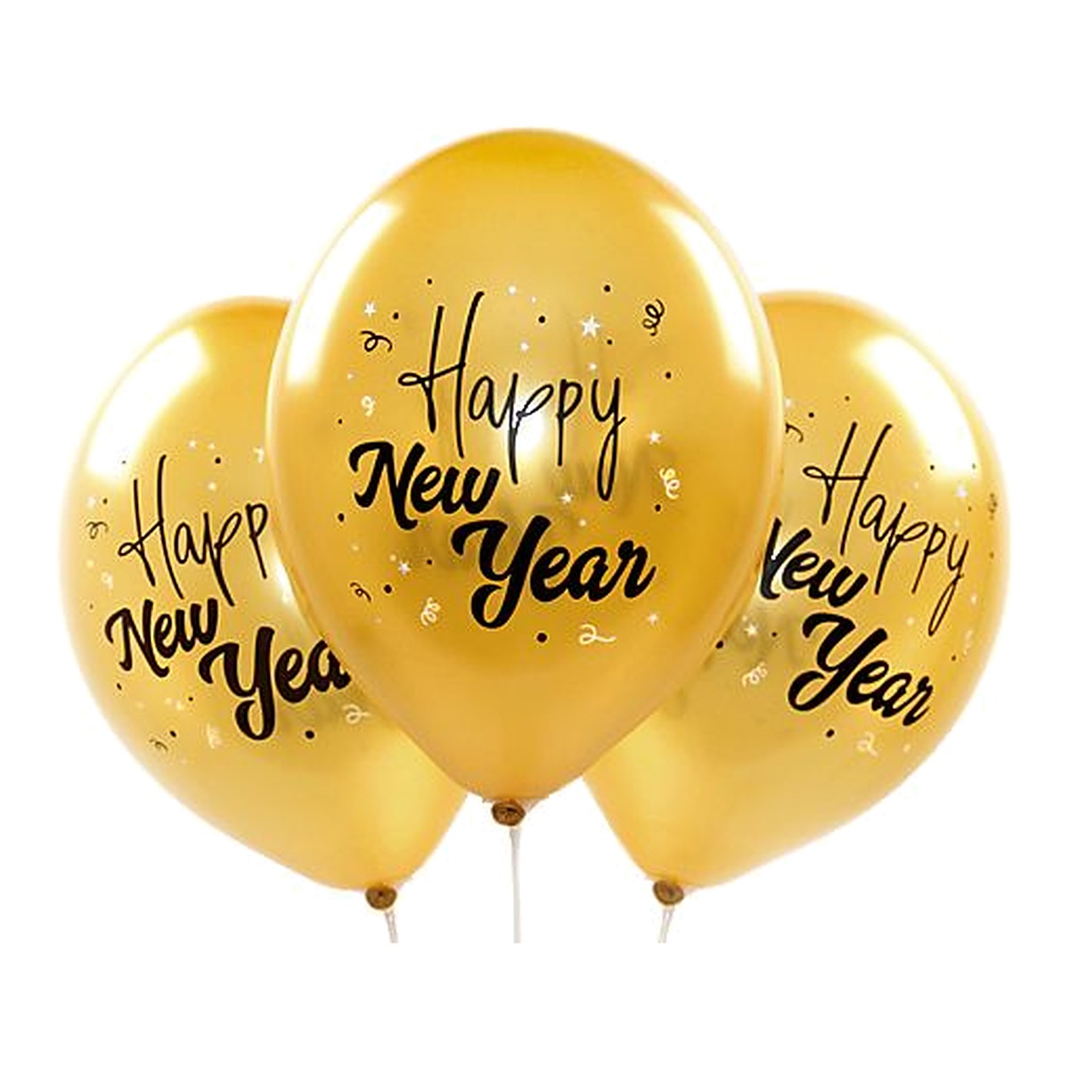 Happy New Year Ballons gold – Ballons: gold - Druck: schwarz & weiss - 33 cm