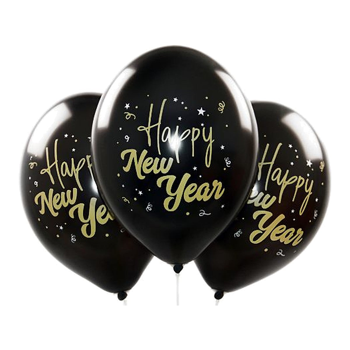 Happy New Year Ballons schwarz – Ballons: schwarz - Druck: gold & weiss - 33 cm