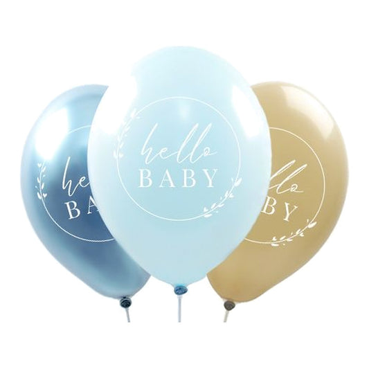 Hello Baby Ballons blue – Ballons: gemischt - Druck: weiss - 33 cm