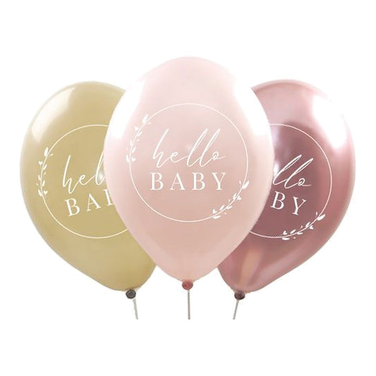 Hello Baby Ballons rosé – Ballons: gemischt - Druck: weiss - 33 cm