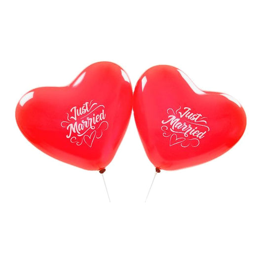 Herzballons Just Married rot – Ballons: rot - Druck: weiss - 40 cm