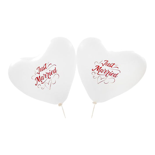 Herzballons Just Married weiss – Ballons: weiss - Druck: rot - 40 cm