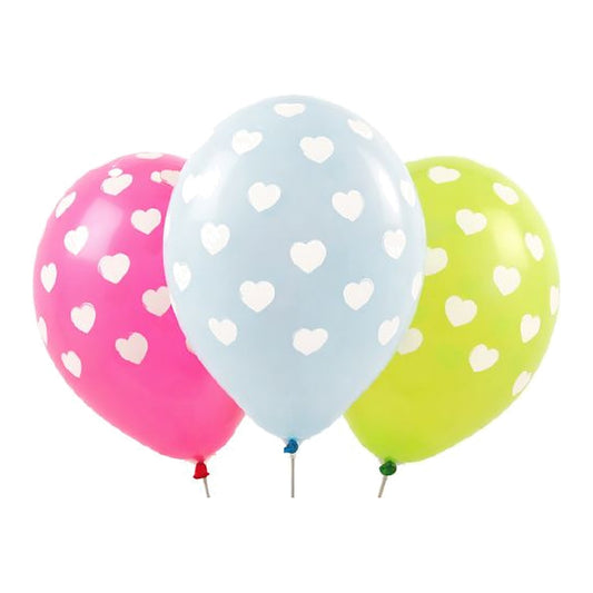 Herzchen Ballons assortiert – Ballons: assortiert - Druck: weiss - 33 cm