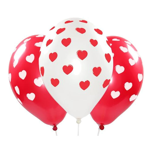 Herzchen Ballons rot & weiss – Ballons: rot/weiss - Druck: weiss/rot - 33 cm