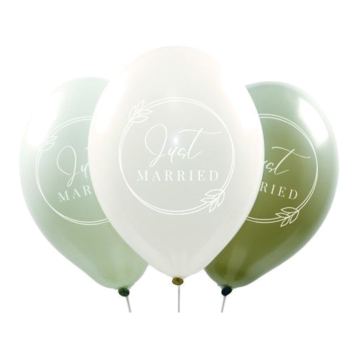 Just Married Ballons Boho green – Ballons: gemischt - Druck: weiss - 33 cm