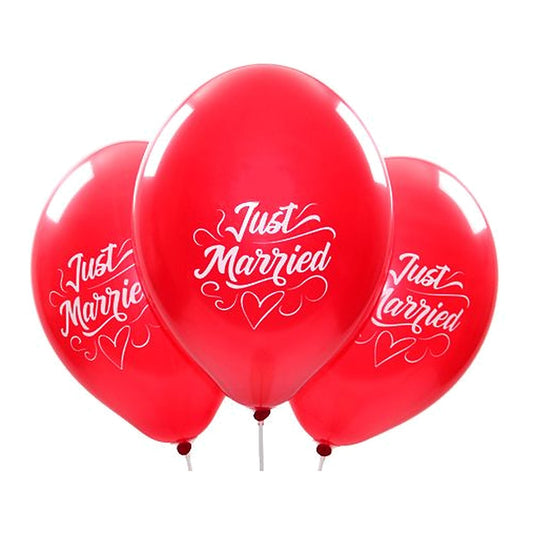 Just Married Ballons rot – Ballons: rot - Druck: weiss - 33 cm