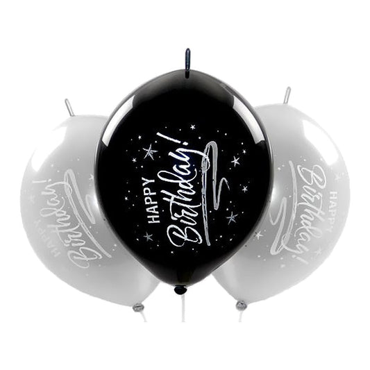 Kettenballons Happy Birthday silber – Link-Ballons - 30 cm