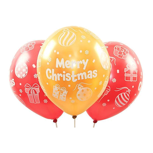 Merry Christmas Ballons – Ballons: rot & gold - Druck: weiss - 33 cm