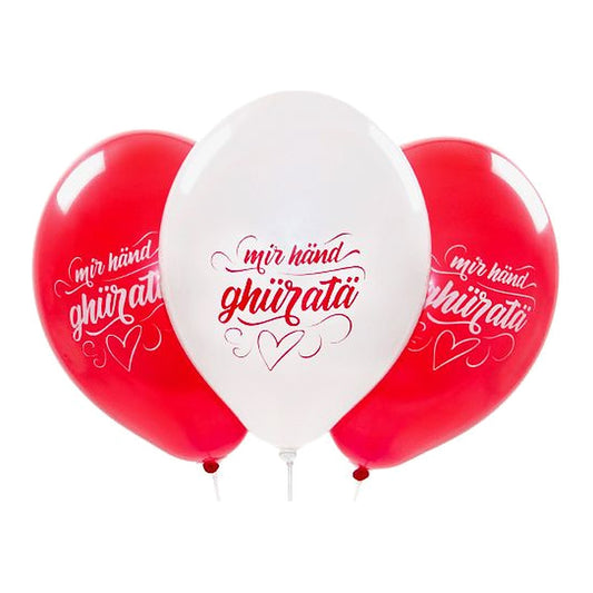 Mir händ ghüratä Ballons – Ballons: rot & weiss - Druck: weiss & rot - 33 cm