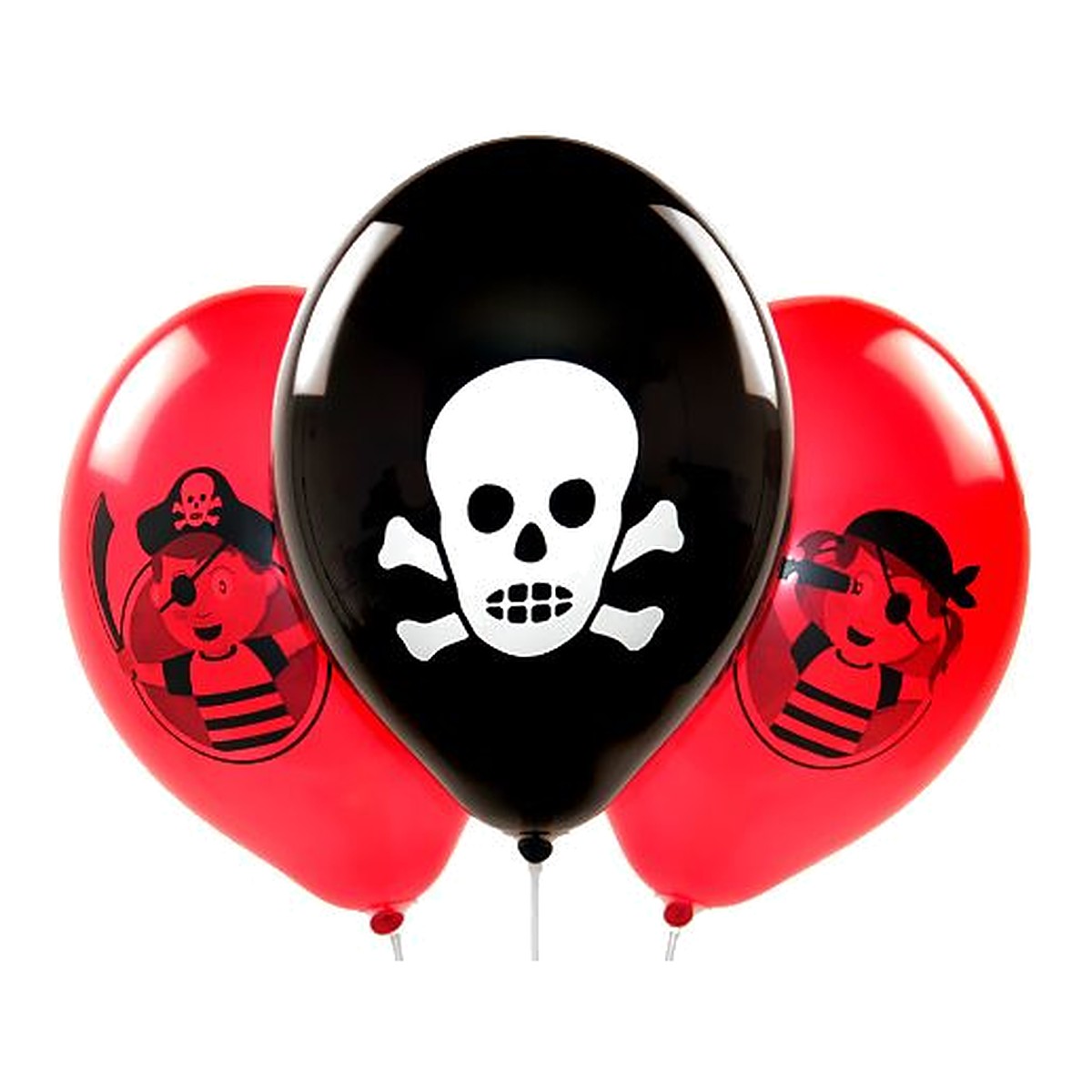 Piraten Ballons – Ballons: rot & schwarz - Druck: schwarz & weiss - 33 cm