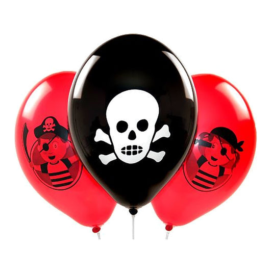 Piraten Ballons – Ballons: rot & schwarz - Druck: schwarz & weiss - 33 cm