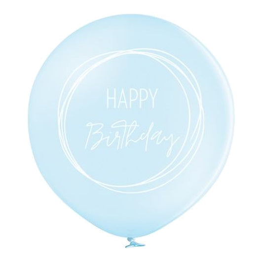Riesenballon Geburtstag Boho blau soft – Ballon: blau soft - Druck: weiss - 60 cm