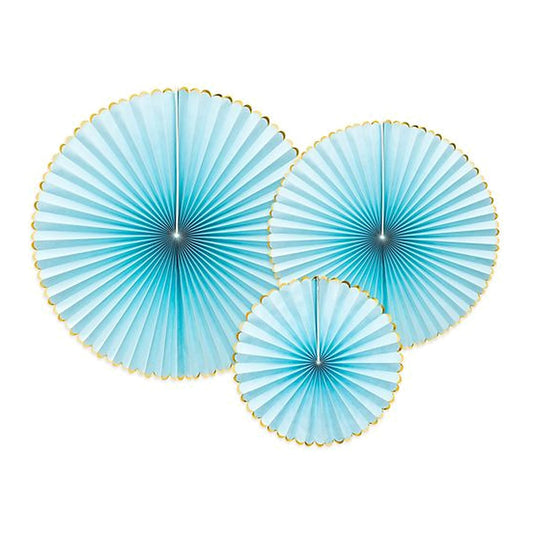 Rosetten blau soft mit Goldrand – 3 Stk. - Dekorations-Set